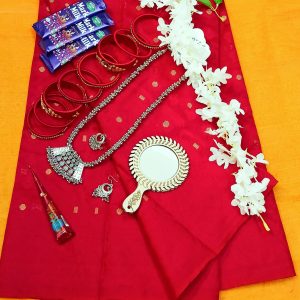 Jamdani saree combo set – Red