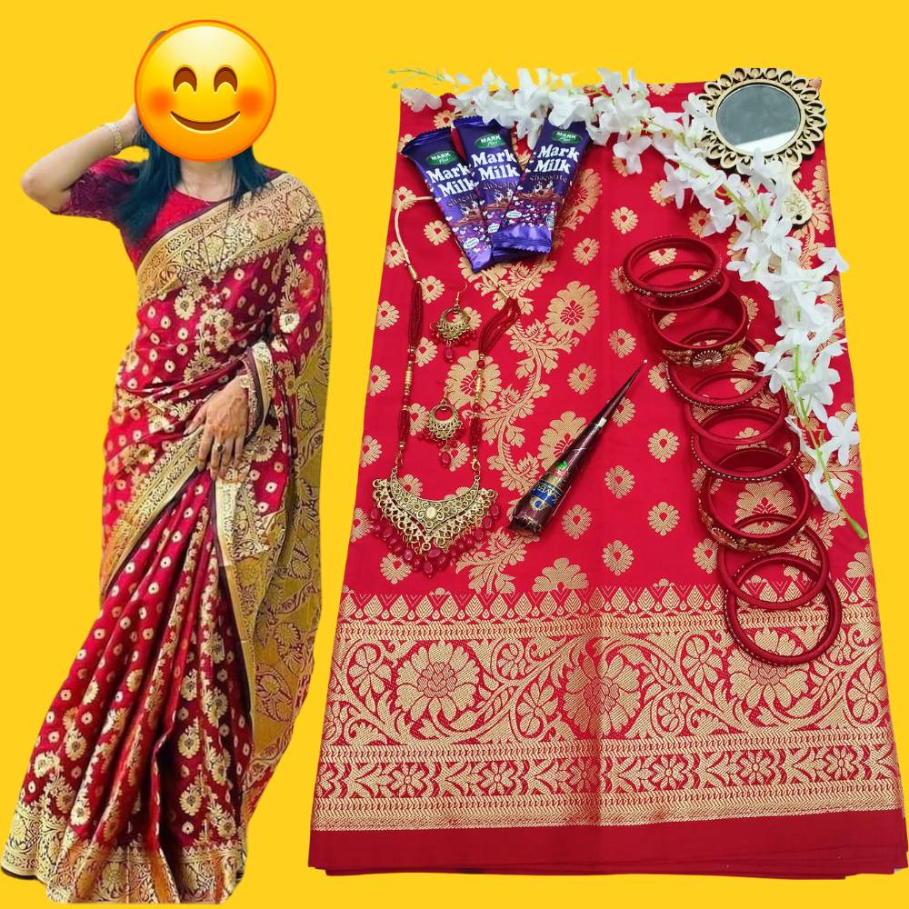 Lal Katan saree combo set