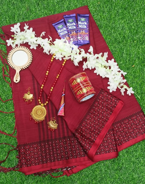 Pure Cotton saree combo set – Red