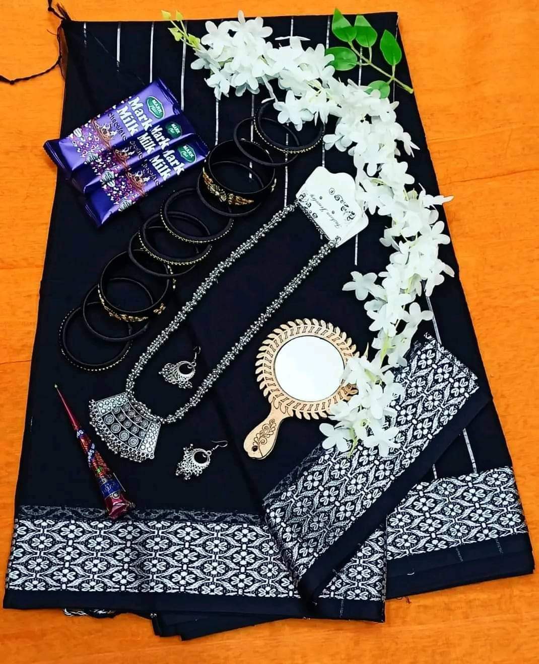 Pure Cotton saree combo set – Black