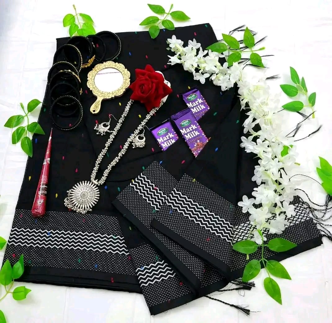 Halfsilk saree combo set – Black