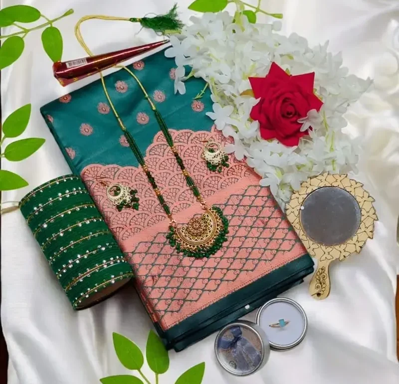 Green Katan Saree Gift Package