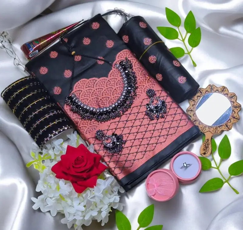 Black Katan saree Gift package.